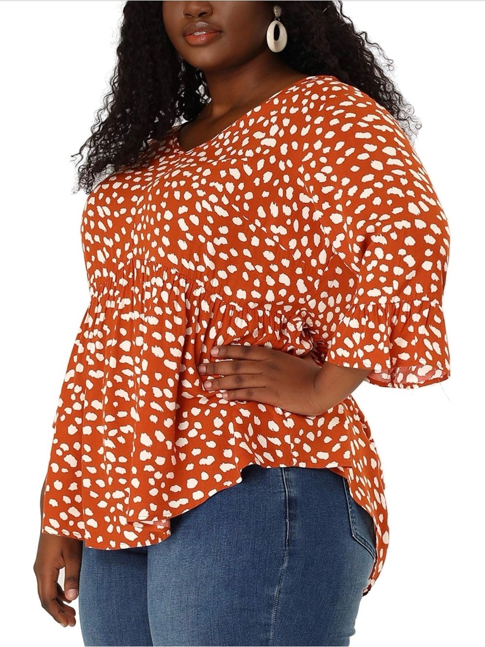 🌼AGNES ORINDA PLUS POLKA DOT PEPLUM FLUTTER SLEEVE BLOUSE